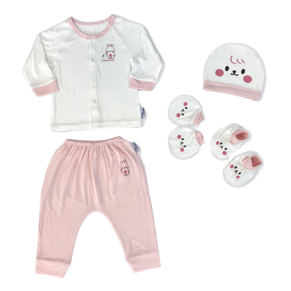 Set bộ tay dài unisex BabyMommy sợi tre trắng - hồng