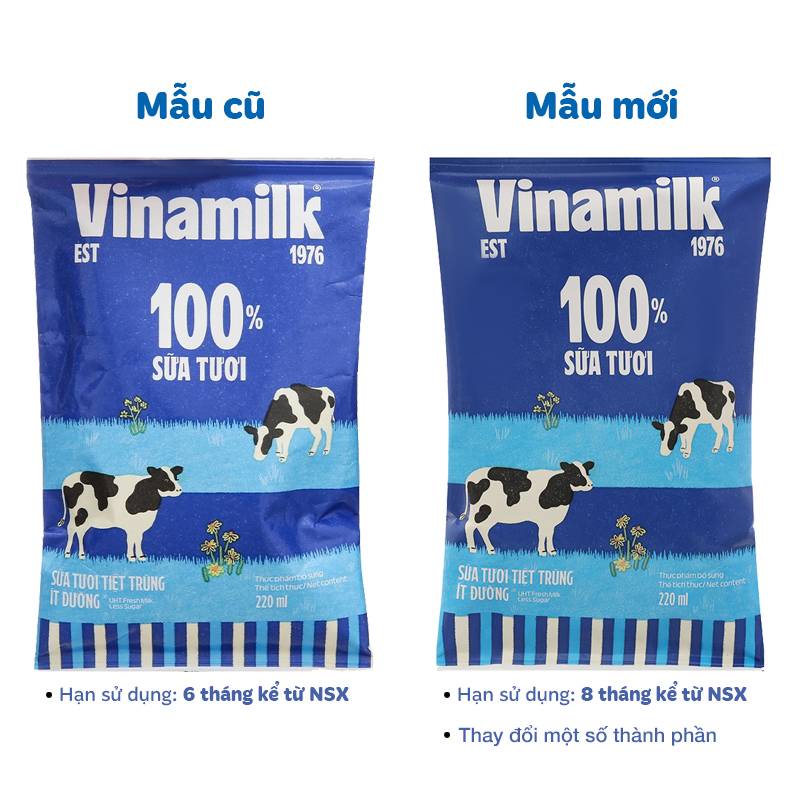 Thùng 48 bịch sữa tươi tiệt trùng Vinamilk ít đường 220 ml (từ 1 tuổi) 10