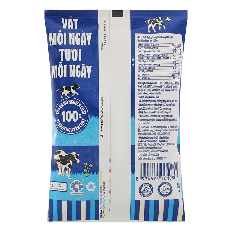 Thùng 48 bịch sữa tươi tiệt trùng Vinamilk ít đường 220 ml (từ 1 tuổi) 11