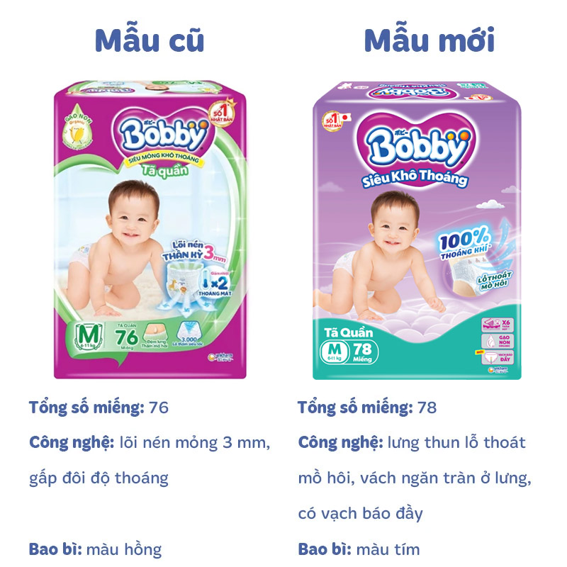 Combo 3 tã quần Bobby size M 78 miếng (6 - 11 kg) - Giao bao bì ngẫu nhiên 2