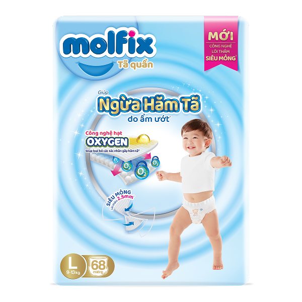 Tã quần Molfix Oxy size L 68 miếng (9 - 13 kg)
