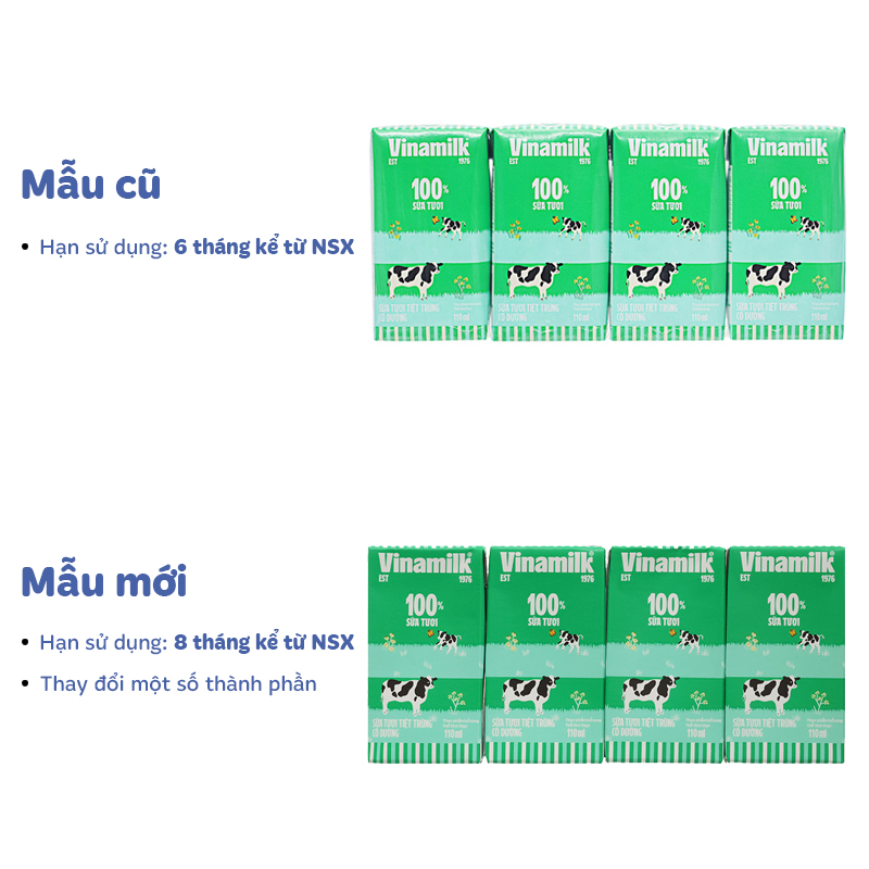Combo 2 thùng 48 hộp sữa tươi tiệt trùng Vinamilk có đường 110 ml (từ 1 tuổi) - Giao bao bì ngẫu nhiên 16