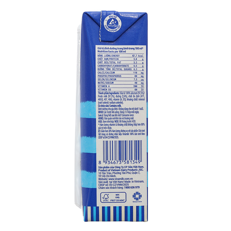 Combo 2 thùng 48 hộp sữa tươi tiệt trùng Vinamilk ít đường 180 ml (từ 1 tuổi) - Giao bao bì ngẫu nhiên 25