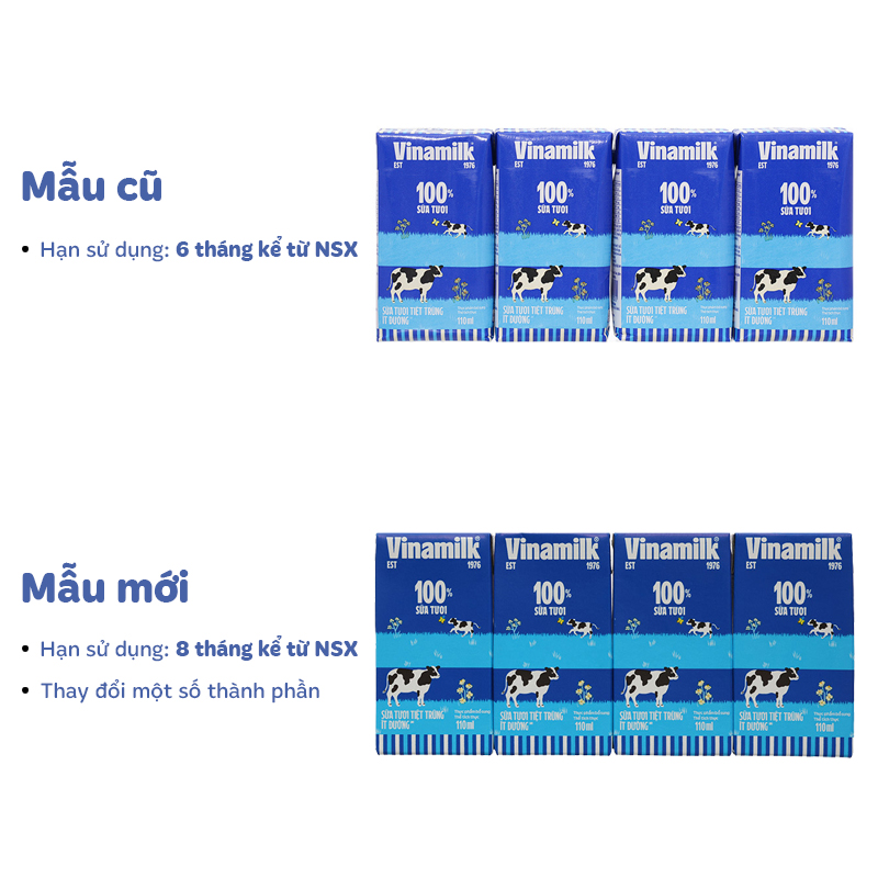 Combo 2 thùng 48 hộp sữa tươi tiệt trùng Vinamilk ít đường 110 ml (từ 1 tuổi) 18