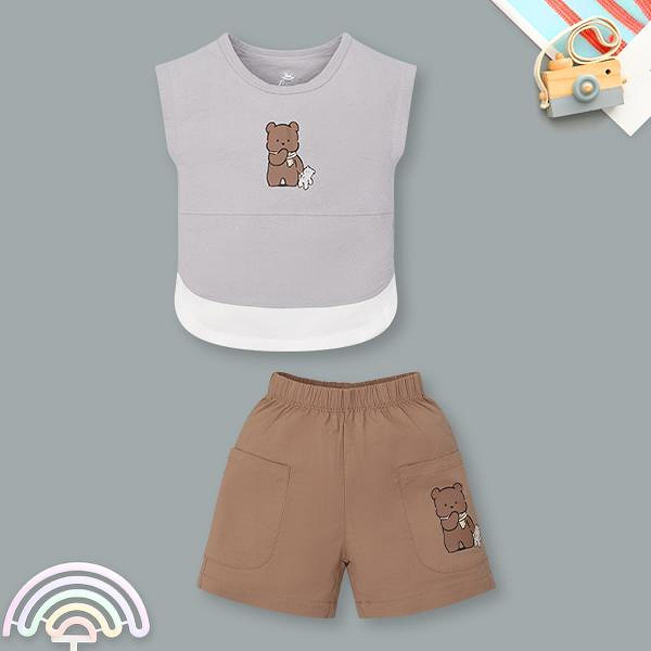 Bộ bé trai Pony Kids cotton xám nâu