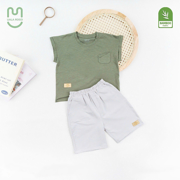 Bộ tay ngắn bé trai Ualarogo UR3858 màu xanh rêu