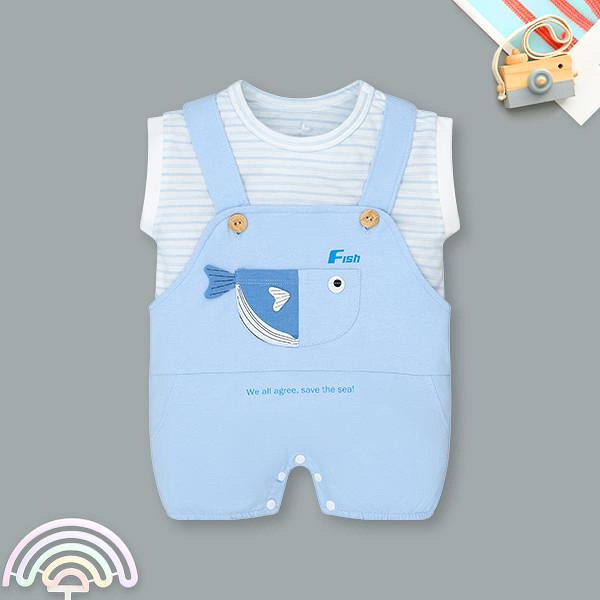 Bodysuit bé trai Pony Kids cotton xanh