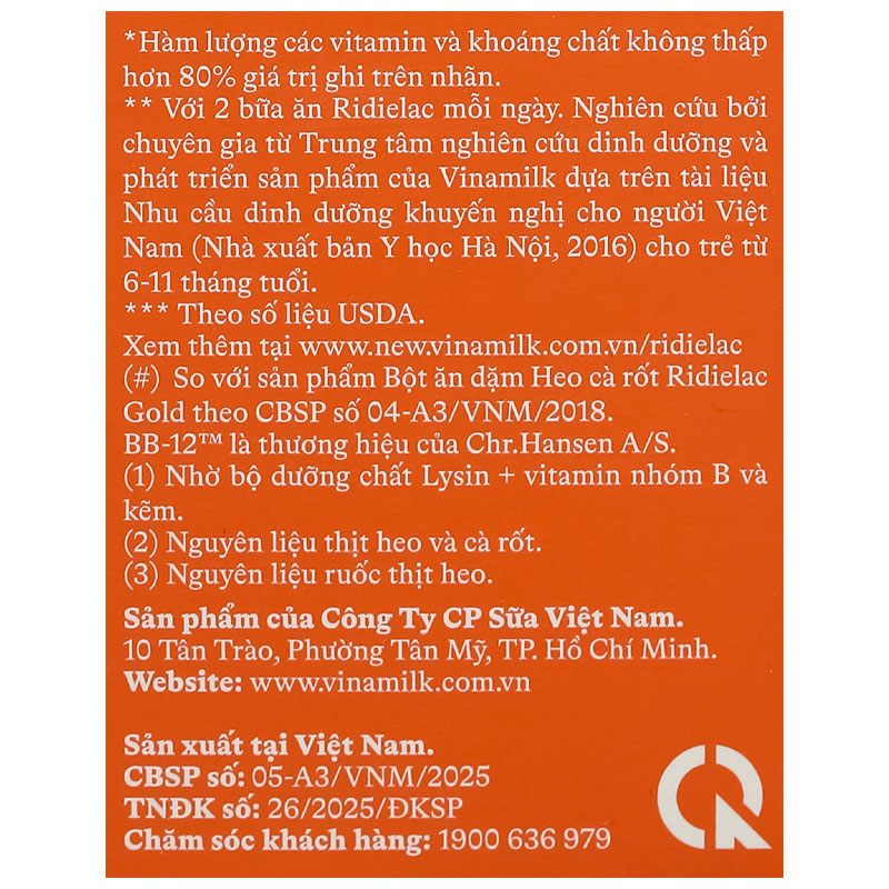 Bột ăn dặm Vinamilk RiDielac Gold yến mạch, gà và đậu Hà Lan hộp 200g (7 - 24 tháng) 13