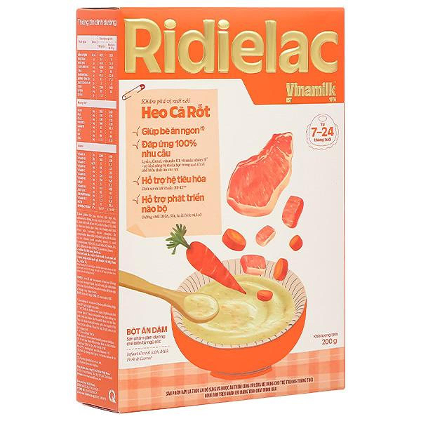 Bột ăn dặm Vinamilk Ridielac Gold heo, cà rốt hộp 200g (7 - 24 tháng) - Giao bao bì ngẫu nhiên