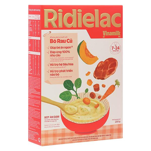 Bột ăn dặm Vinamilk Ridielac Gold bò, rau củ hộp 200g (7 - 24 tháng) - Giao bao bì ngẫu nhiên