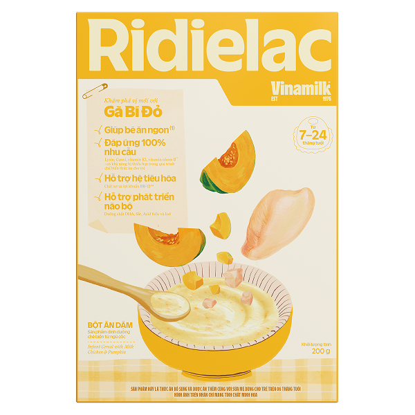 Bột ăn dặm Vinamilk Ridielac Gold gà, bí đỏ hộp 200g (7 - 24 tháng) - Giao bao bì ngẫu nhiên