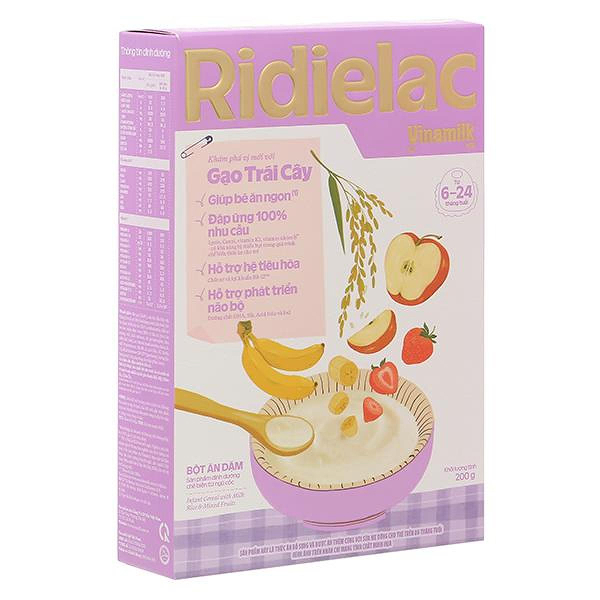 Bột ăn dặm Vinamilk Ridielac Gold gạo, trái cây hộp 200g (6 - 24 tháng) - Giao bao bì ngẫu nhiên