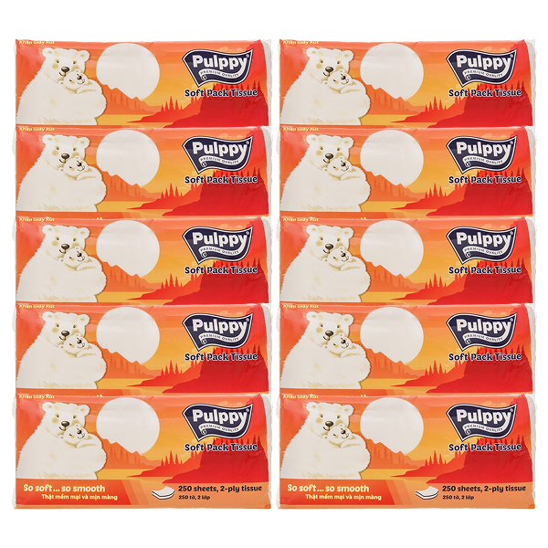 Combo 10 gói khăn giấy rút Pulppy Polar Bear không mùi