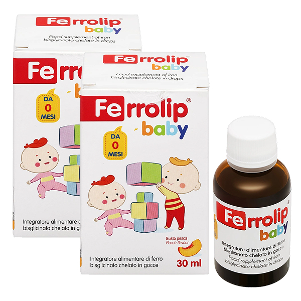 Combo 2 siro Ferrolip Baby bổ sung sắt, hỗ trợ tạo hồng cầu hương đào, 30 ml dạng nhỏ giọt (từ 0 tháng)