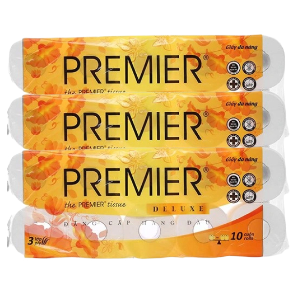 Combo 3 lốc 10 cuộn giấy vệ sinh PREMIER Deluxe không mùi
