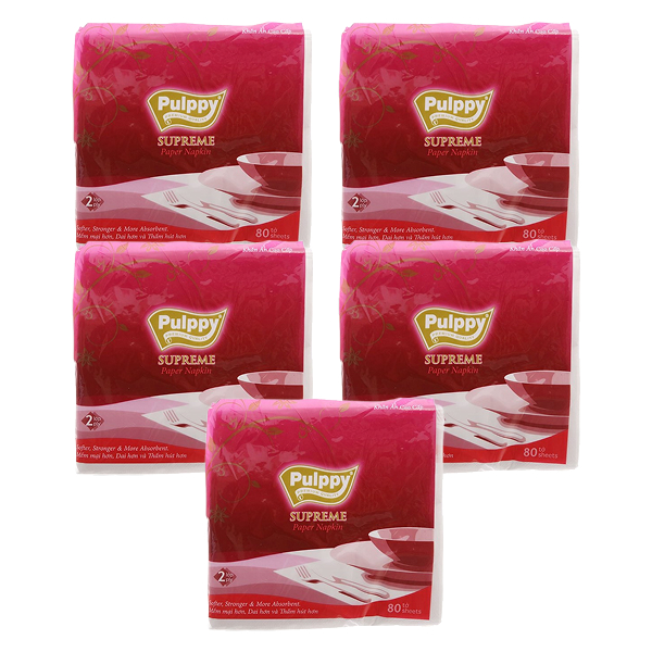 Combo 5 khăn giấy ăn Pulppy Supreme không mùi