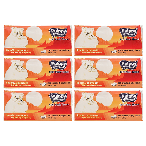 Combo 6 gói khăn giấy rút Pulppy Polar Bear không mùi