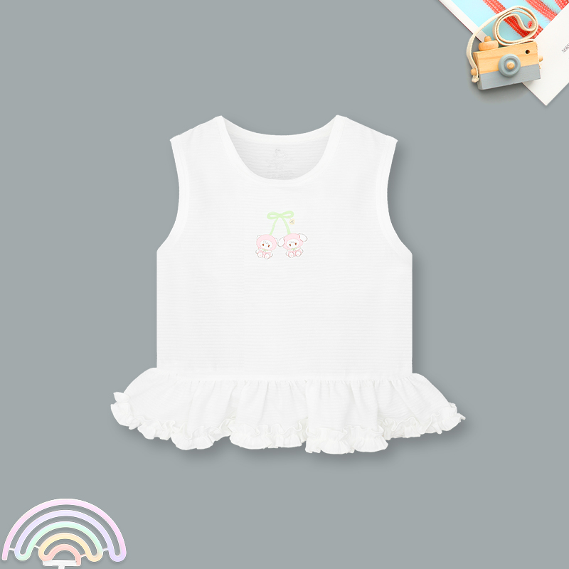 Đồ bộ sát nách bé gái Pony Kids quần bèo gấu màu trắng 2
