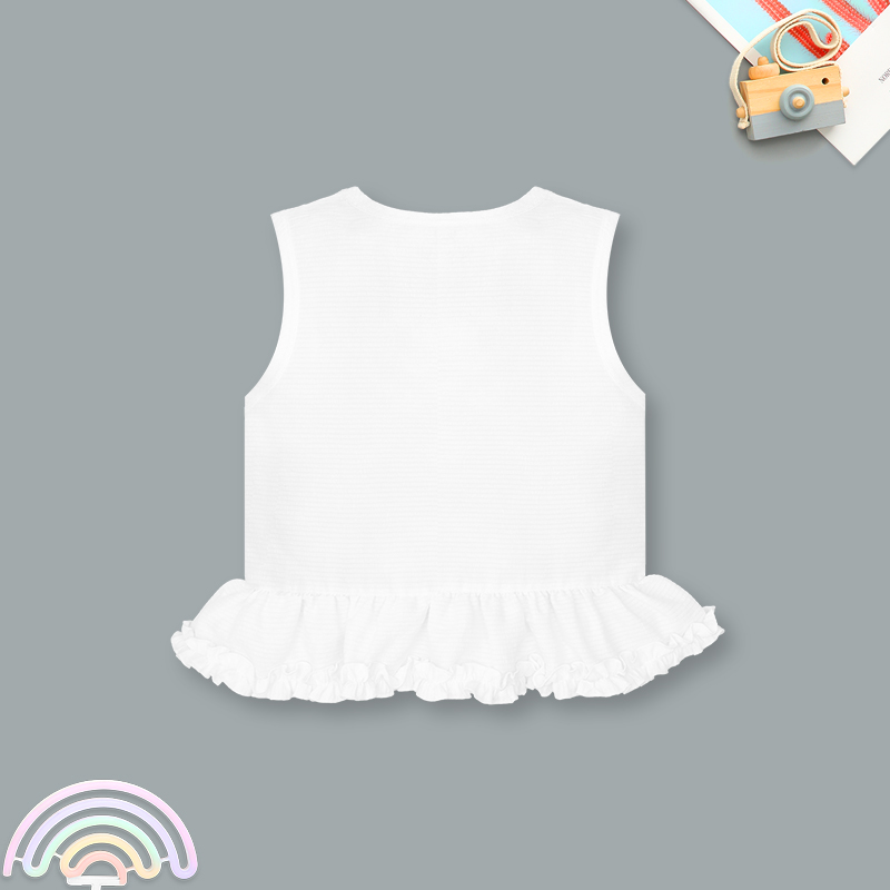 Đồ bộ sát nách bé gái Pony Kids quần bèo gấu màu trắng 3
