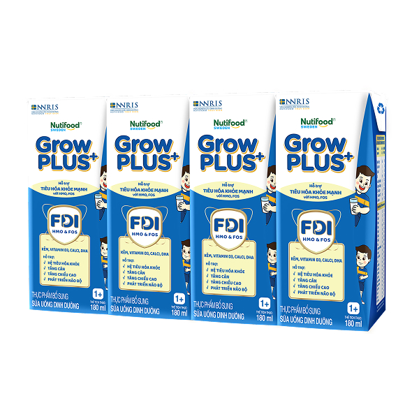 Lốc 4 hộp sữa pha sẵn Nutifood GrowPLUS+ xanh nhạt 1+ hỗ trợ tiêu hóa