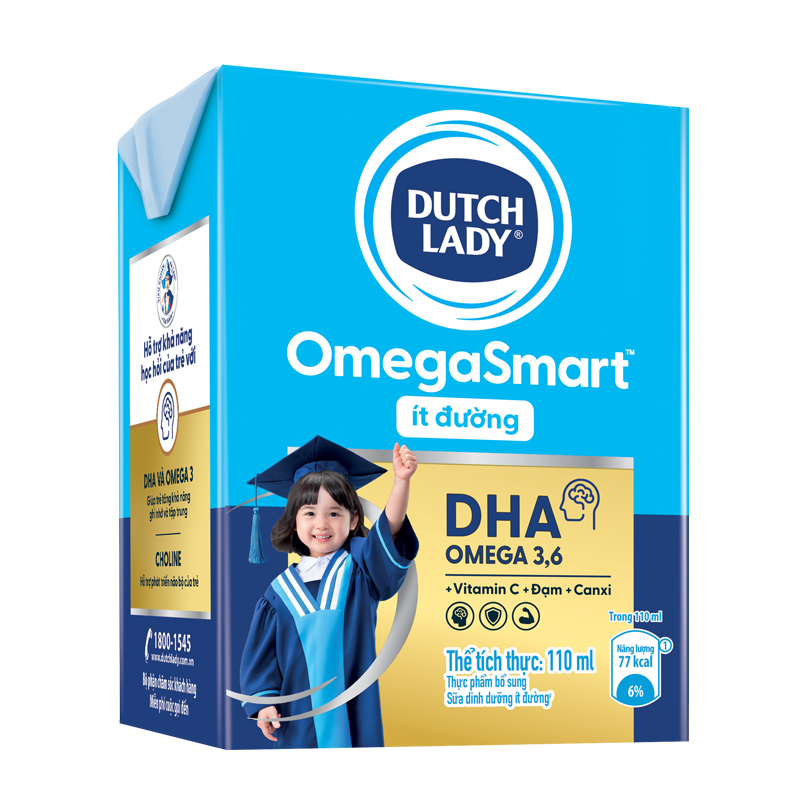 Lốc 4 hộp sữa tươi Dutch Lady OmegaSmart ít đường 110 ml (từ 1 tuổi) 3