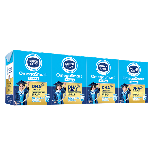 Lốc 4 hộp sữa tươi Dutch Lady OmegaSmart ít đường 110 ml (từ 1 tuổi)