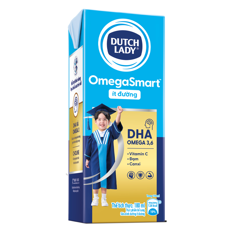 Thùng 48 hộp sữa tươi Dutch Lady OmegaSmart ít đường 180 ml (từ 1 tuổi) 10