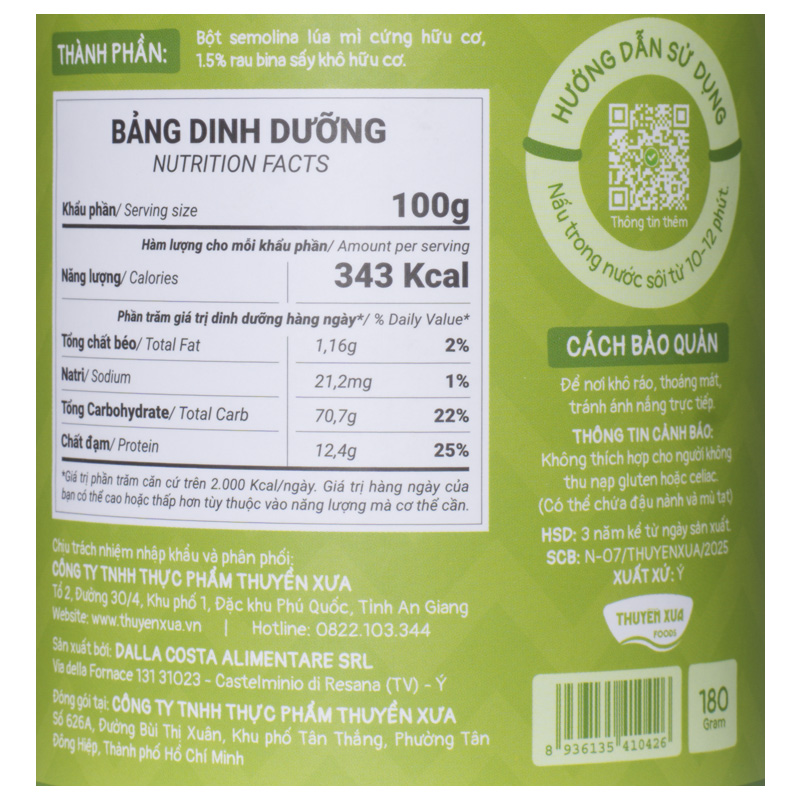 Mì Ý ăn dặm thế giới biển Thuyền Xưa 180g (từ 1 tuổi) 6