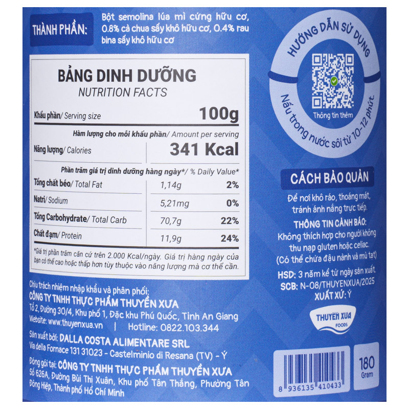 Mì Ý ăn dặm thế giới biển Thuyền Xưa 180g (từ 1 tuổi) 3