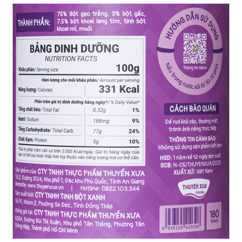 Nui ăn dặm gấc, khoai lang tím Thuyền Xưa 180g (từ 1 tuổi) 3