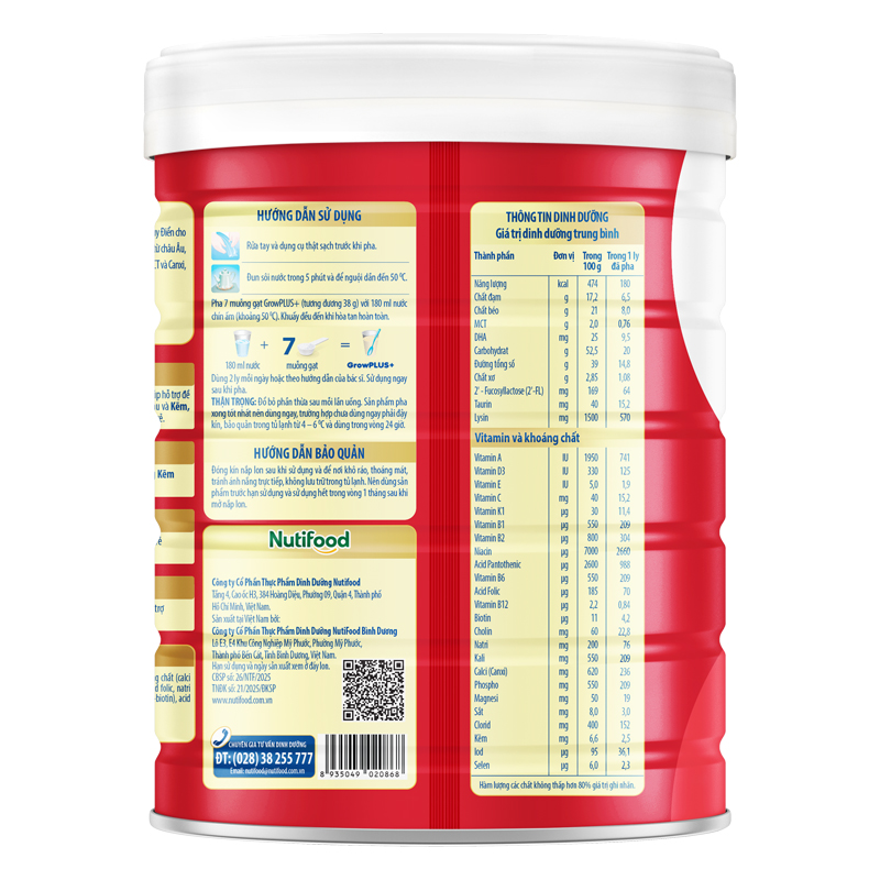 Sữa bột Nutifood GrowPLUS+ đỏ 2+ hương vani 1.5 kg (từ 2 tuổi) cho trẻ suy dinh dưỡng, thấp còi 12