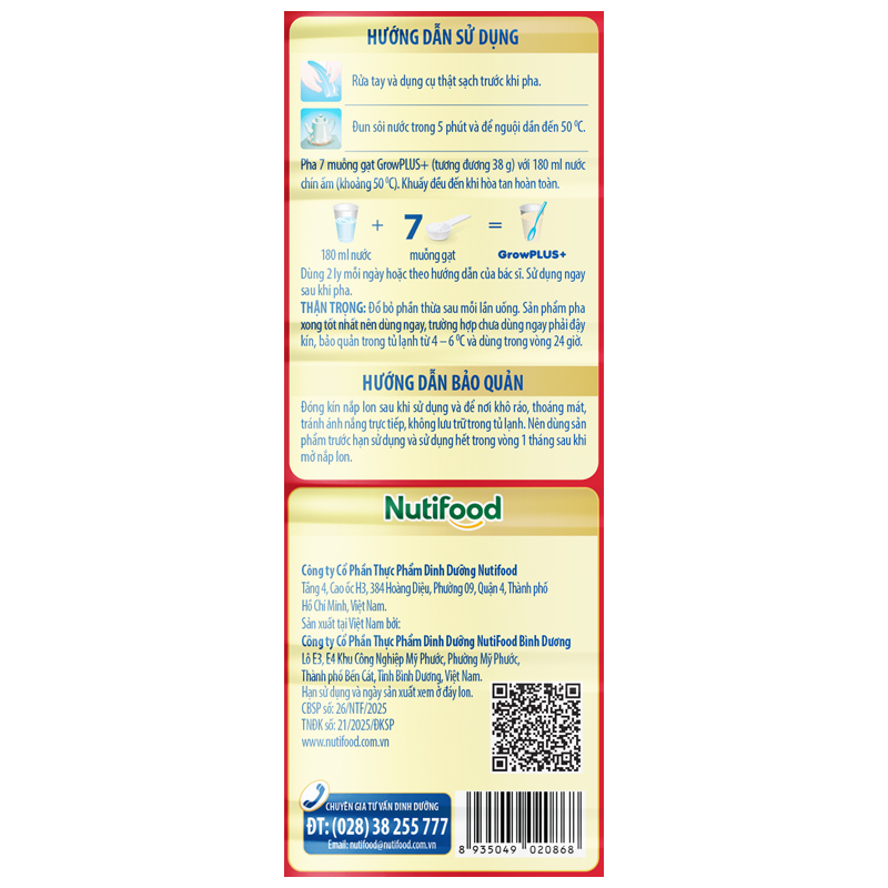 Sữa bột Nutifood GrowPLUS+ đỏ 2+ hương vani 1.5 kg (từ 2 tuổi) cho trẻ suy dinh dưỡng, thấp còi 15