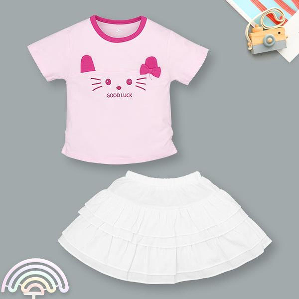 Set váy bé gái Pony Kids cotton hồng