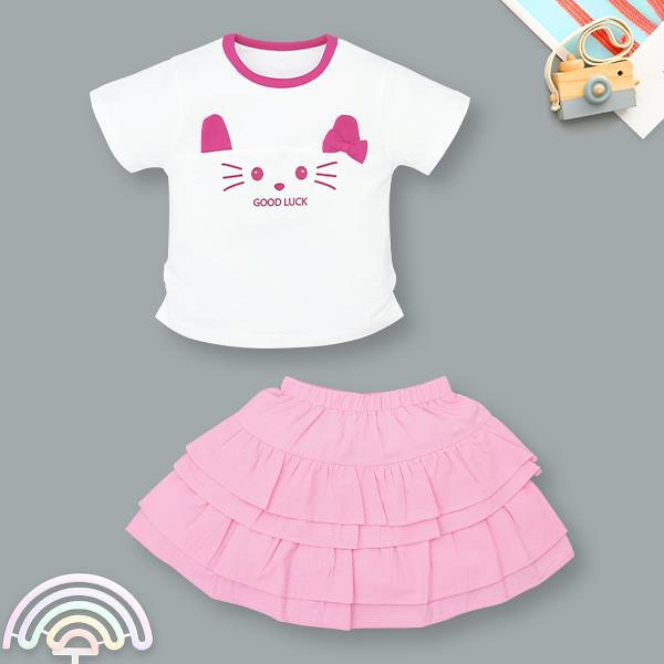 Set váy bé gái Pony Kids cotton trắng
