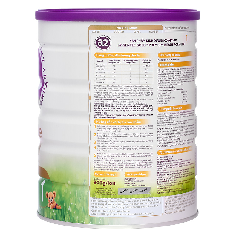 Sữa bột a2 Gentle Gold Premium Infant Formula số 1 lon 800g (0 - 6 tháng) 5