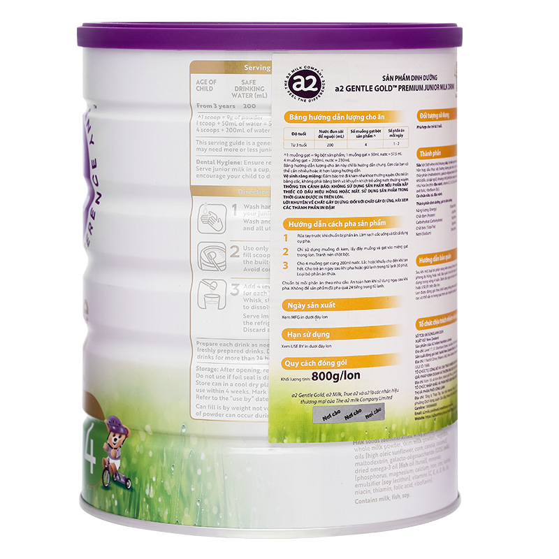 Sữa bột a2 Gentle Gold Premium Junior Milk Drink số 4 lon 800g (từ 3 tuổi) 5