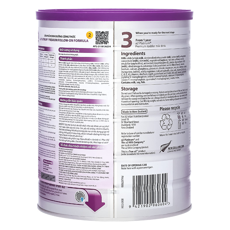Sữa bột a2 Platinum Premium Follow-On Formula số 2 lon 900g (6 - 12 tháng) 4