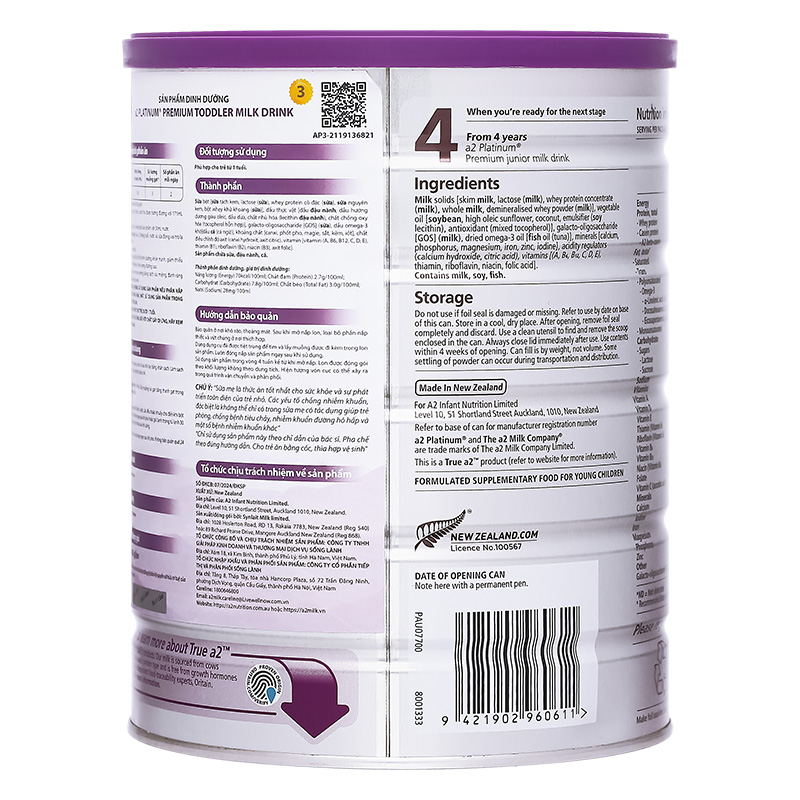Sữa bột a2 Platinum Premium Toddler Milk Drink số 3 lon 900g (từ 1 tuổi) 4