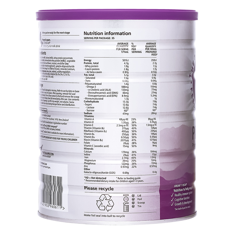 Sữa bột a2 Platinum Premium Toddler Milk Drink số 3 lon 900g (từ 1 tuổi) 5