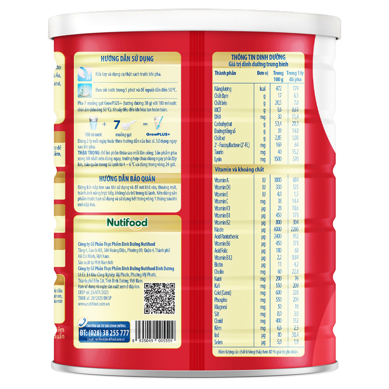 Sữa bột Nutifood GrowPLUS+ đỏ 1+ hương vani 1.5 kg (1 - 2 tuổi) dành cho trẻ suy dinh dưỡng, thấp còi 4
