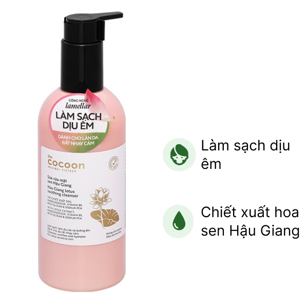 Sữa Rửa Mặt Cocoon Sen Hậu Giang Làm Dịu Da Nhạy Cảm 310ml