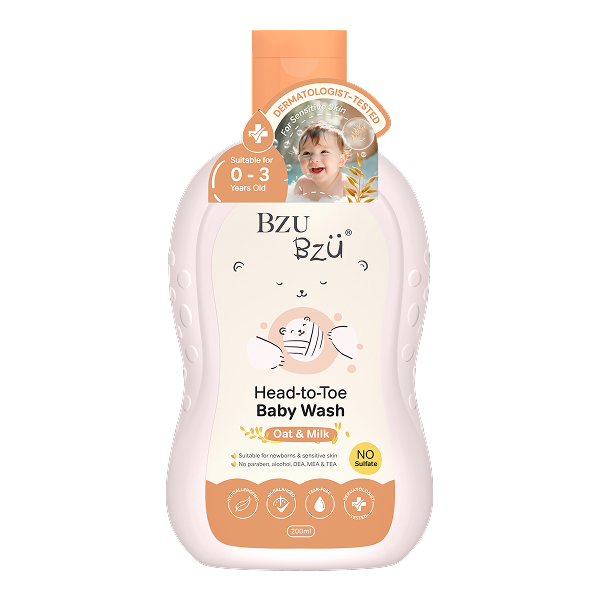 Sữa tắm & gội 2in1 cho bé BZU BZU chiết xuất yến mạch và sữa hương yến mạch 200 ml (0 - 3 tuổi)