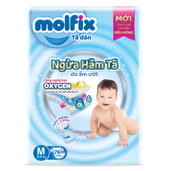Tã dán Molfix Oxy size M 76 miếng (6 - 11 kg)