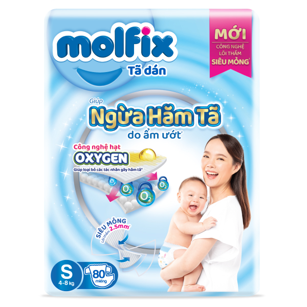 Tã dán Molfix Oxy size S 80 miếng (4 - 8 kg)