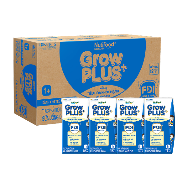 Thùng 48 hộp sữa pha sẵn Nutifood GrowPLUS+ xanh nhạt 1+ hỗ trợ tiêu hóa