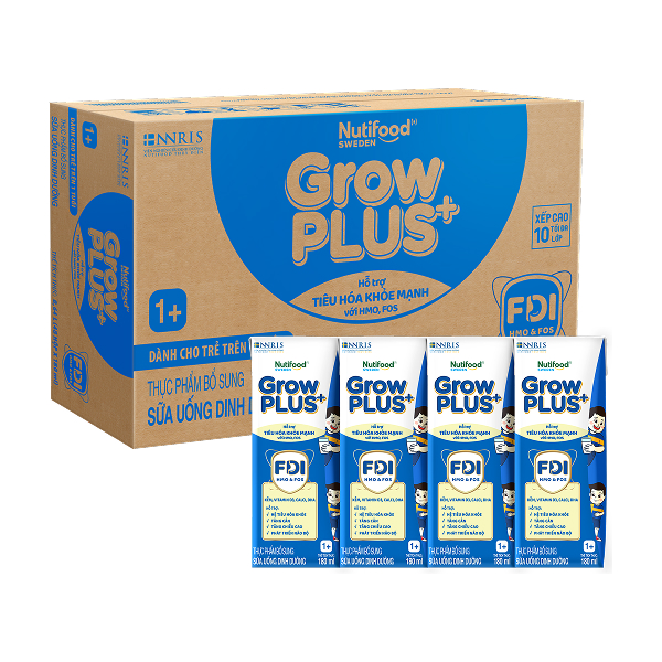 Thùng 48 hộp sữa pha sẵn Nutifood GrowPLUS+ xanh nhạt 1+ hỗ trợ tiêu hóa