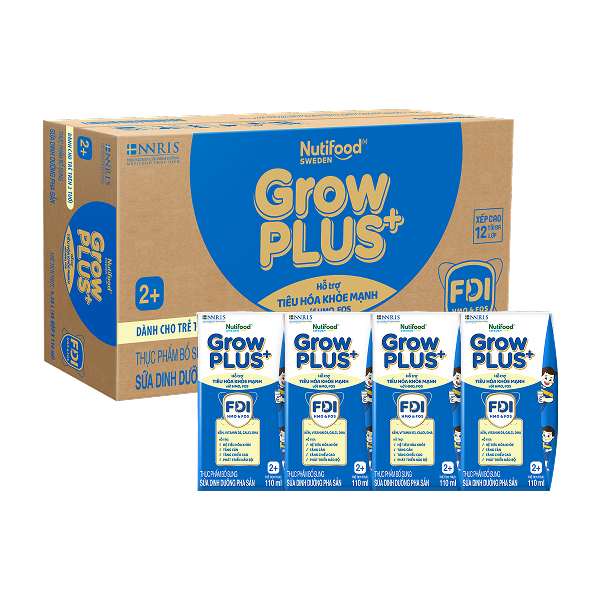 Thùng 48 hộp sữa pha sẵn Nutifood GrowPLUS+ xanh nhạt 2+ hỗ trợ tiêu hóa