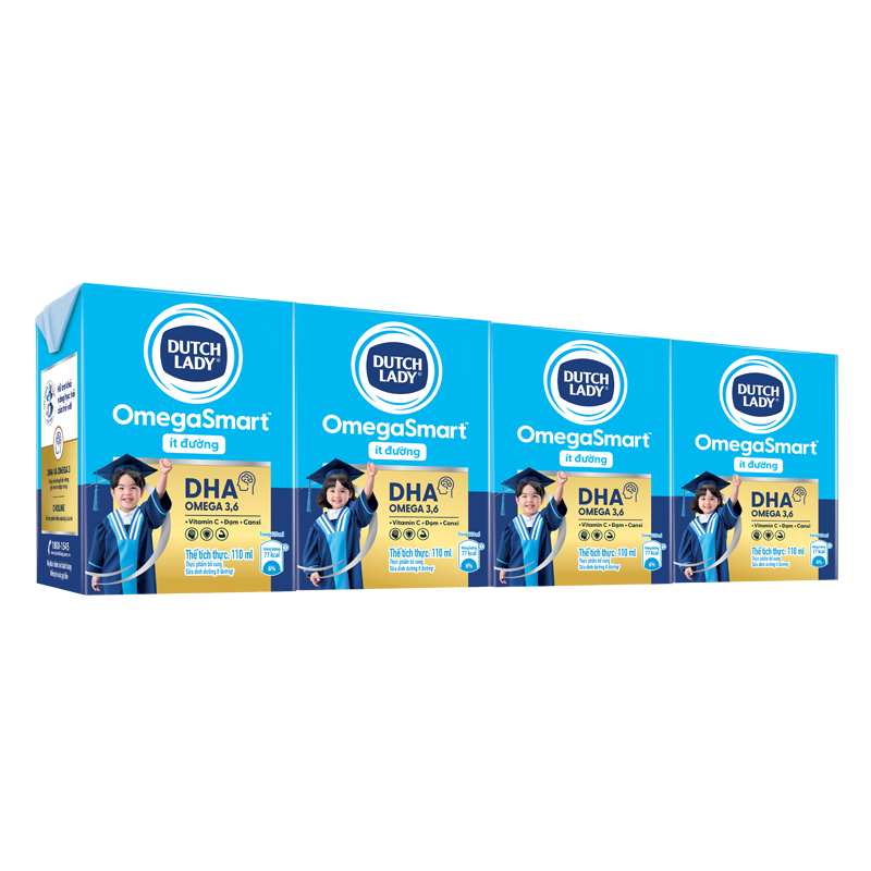 Lốc 4 hộp sữa tươi Dutch Lady OmegaSmart ít đường 110 ml (từ 1 tuổi) 8