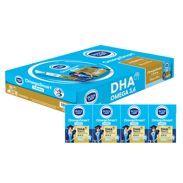Thùng 48 hộp sữa tươi Dutch Lady OmegaSmart ít đường 110 ml (từ 1 tuổi)
