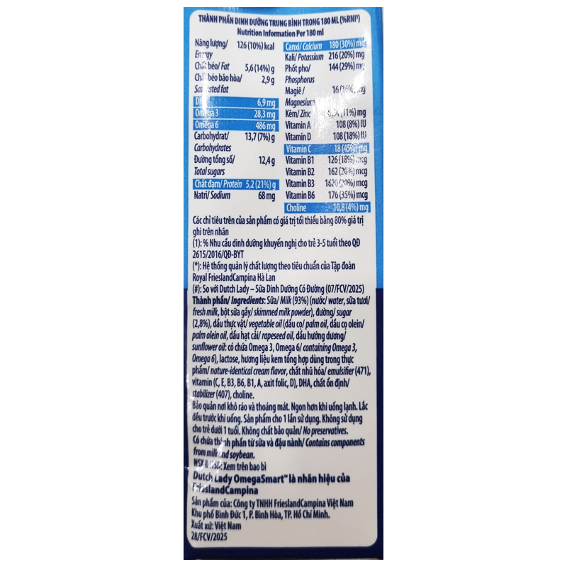 Thùng 48 hộp sữa tươi Dutch Lady OmegaSmart ít đường 180 ml (từ 1 tuổi) 7
